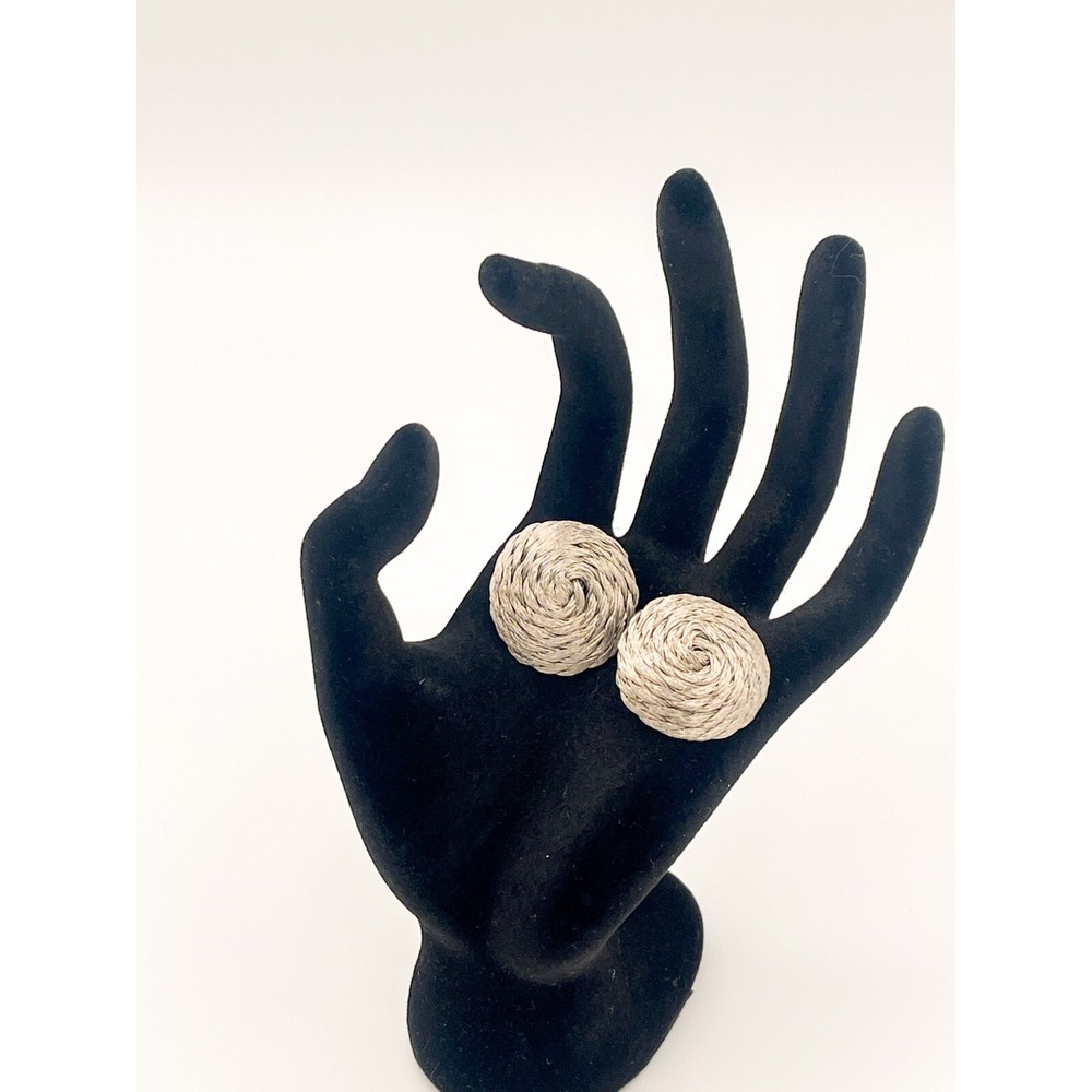 Vtg Silver-Tone Woven Clip-On Earrings – Swirl Rope Design Statement Jewelry